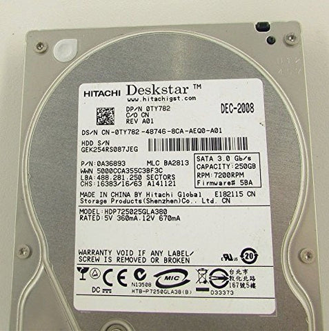 Dell Hitachi HDP725025GLA380 3.5" SATA 250GB 7200 Desktop Hard Drive- TY782