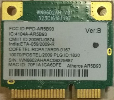 Atheros Wifi WN6602AH 802.11 G/N PCIe Minicard- AR5B93
