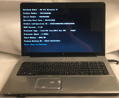 HP G71 Notebook- 4GB RAM, Intel Core 2 Duo T6600 CPU