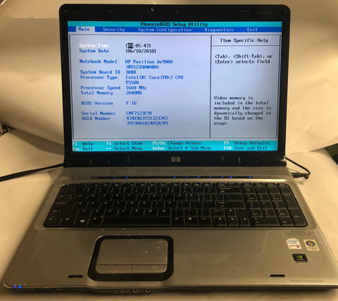HP Pavilion dv9000 Notebook- 2GB RAM, Intel Core 2 Duo T5500 CPU