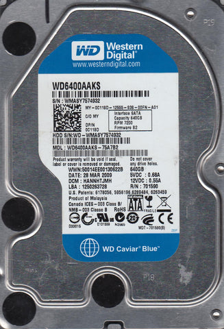 Western Digital Caviar Blue 640GB SATA Desktop Hard Drive- WD6400AAKS-75A7B2