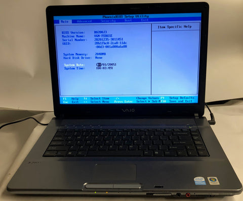Sony VAIO VGN-FE865E Laptop- 2GB RAM, Intel Pentium Dual Core CPU