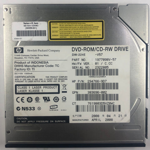 HP ProLiant DL385 G5 Server DW-224E DVD-ROM/CD-RW Drive- 399959-001