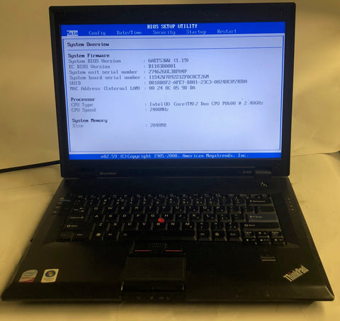 Lenovo ThinkPad SL500 Notebook- 2GB RAM, Intel Core 2 Duo P8600 CPU