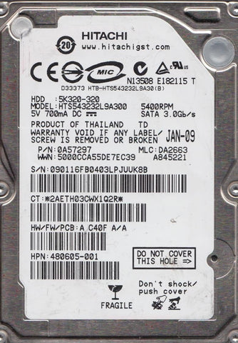 Hitachi 320GB Laptop Hard Drive- HTS543232L9A300