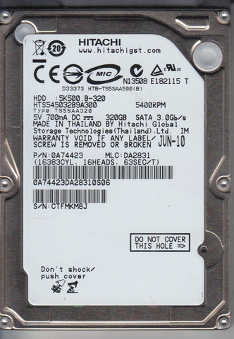 Hitachi 320GB Laptop Hard Drive- HTS545032B9A300