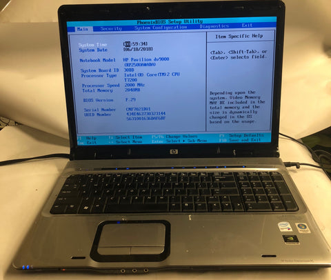 HP Pavilion dv9000 Notebook- 2GB RAM, Intel Core 2 Duo T7200 CPU