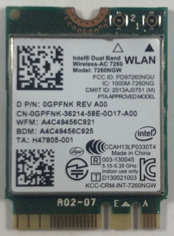 Dell Laptop 7260NGW Dual Band Wireless Card- GPFNK