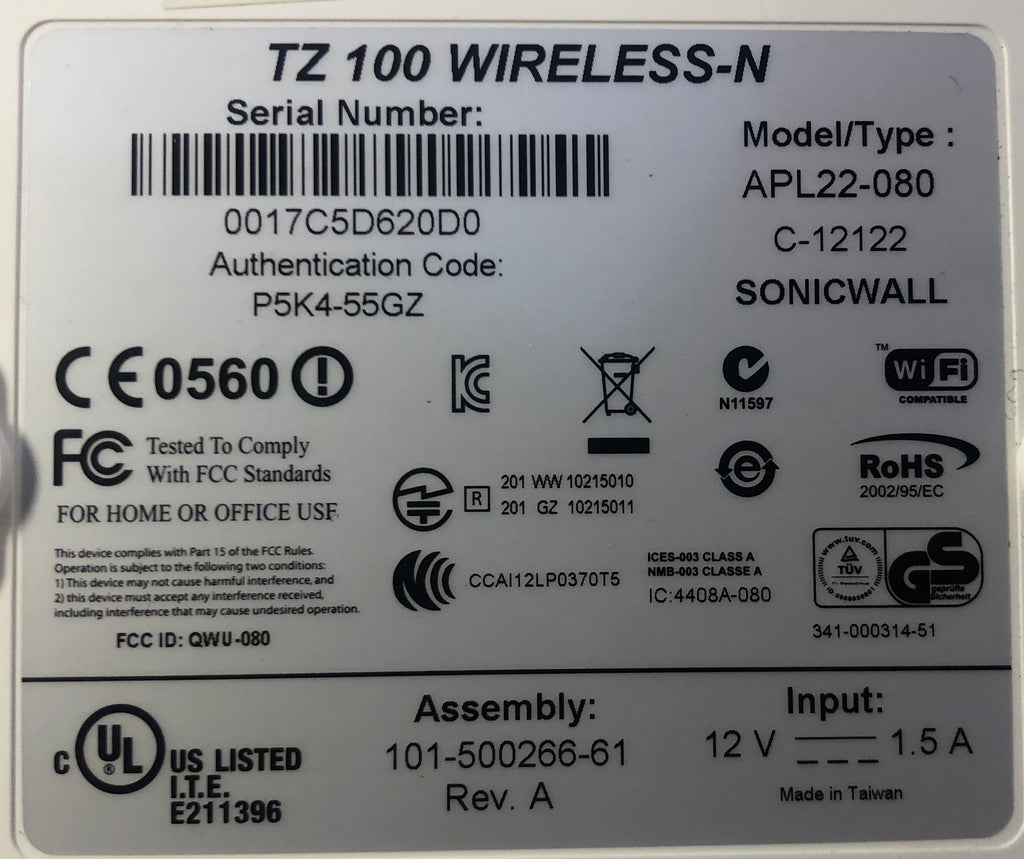 Sonicwall TZ100 Wirelessn Network Security Appliance APL22080