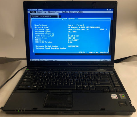 HP Compaq nc6400 Notebook- 1GB RAM, Intel Core 2 Duo T5600 CPU