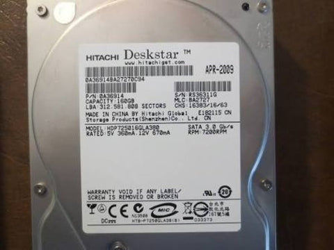 Hitachi Deskstar HDP725016GLA380 160GB Hard Drive- 0A36914