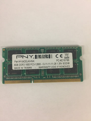 PNY 8GB DDR3 PC3-12800 Laptop RAM Memory- 64D0JKHNK